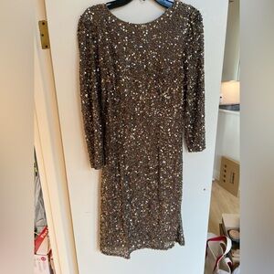 Pisarro Nights Bronze Sequin Long Sleeve Dress